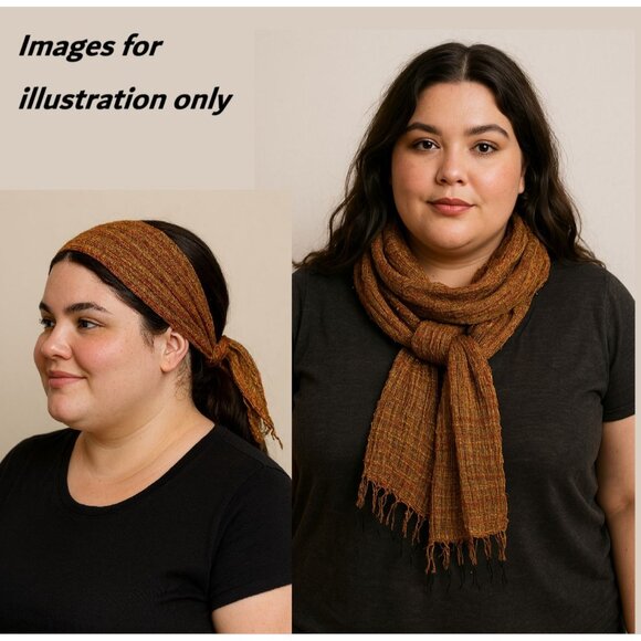 Boho Brown Crinkled Woven Handmade Scarf Rustic Indie Sleaze Artsy Layering - Picture 1 of 8